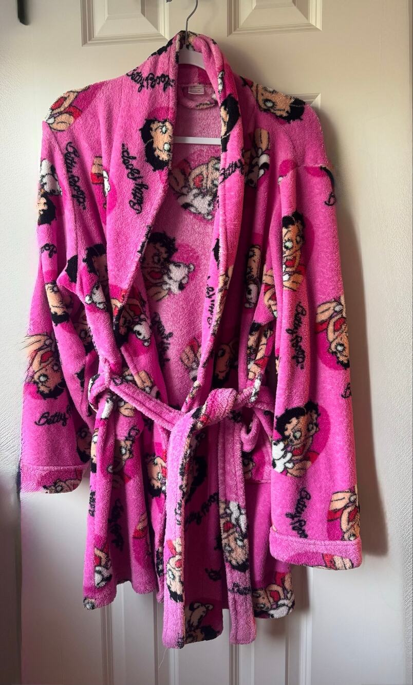 Vintage Y2K Betty Boop Pink Plush Fleece Robe Size M Loungecore Aesthetic
